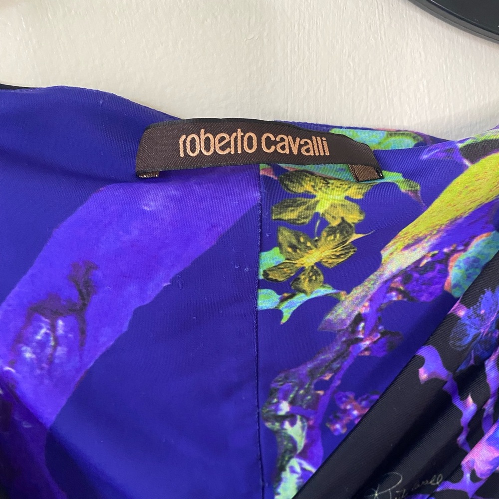 Roberto Cavalli Purple Floral Print Jersey Ruched Top - Picture 3 of 9